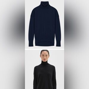 Theory Karenia Cashmere Yoke Turtleneck Sweater in Black Size P (00 - 0) NWT
